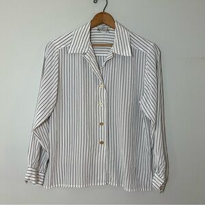 Vintage Evan Picone Striped Black & White Blouse Size 10 Quiet Luxury Minimalist